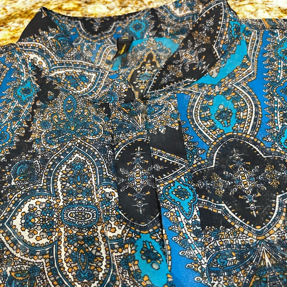 Elegant Paisley Blouse in Blue and Black tunic